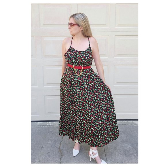 Vintage Dresses & Skirts - Vintage Cherry Print Maxi Dress